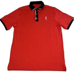 U Suck At Golf Polo Shirt Mens Size L Red Performance Activewear Stretch Preppy